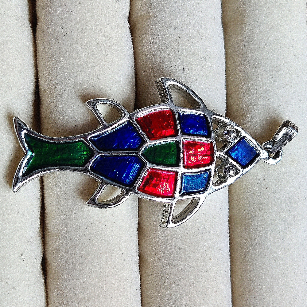 Mid-Century Vintage Silver Enamel Fish Pendant